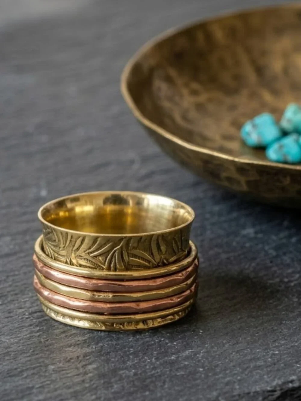 925 Sterling Silver Spinner Ring Gold Copper Meditation Fidget Boho Handmade 7